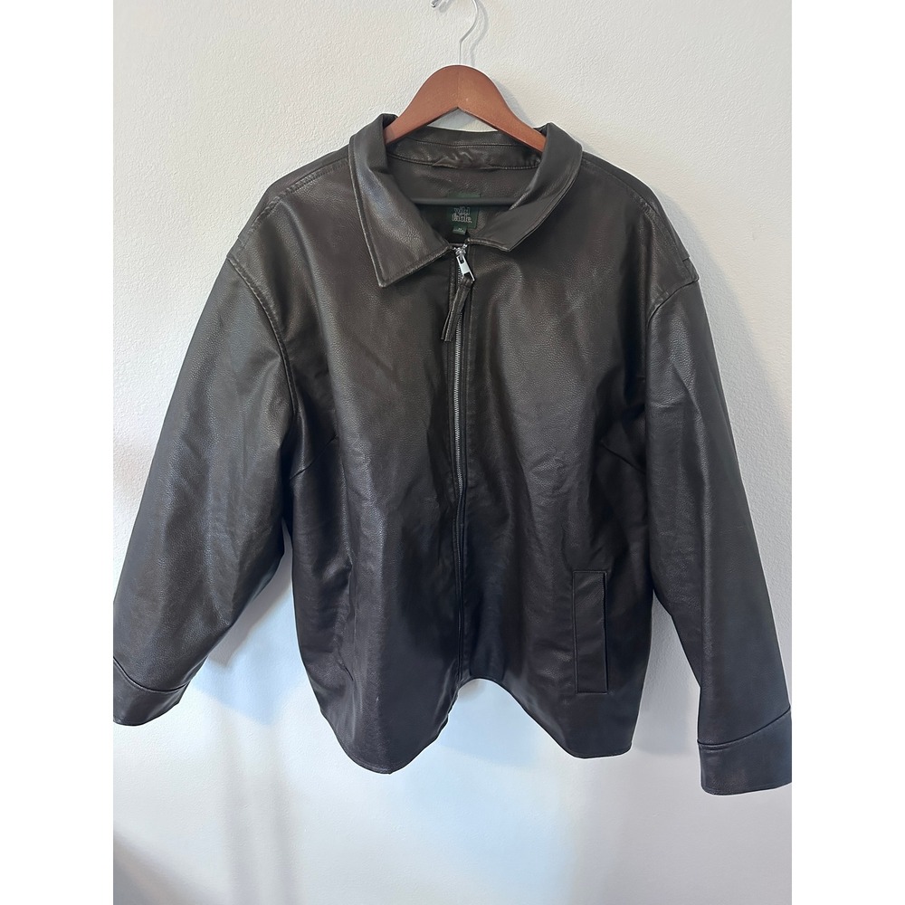 Wild Fable Faux Leather Jacket 2X Brown Excellent Oversized Zip Up Moto Bomber